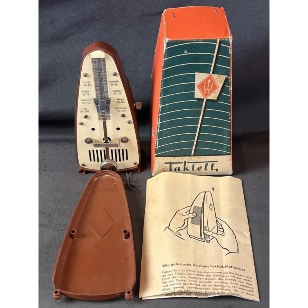 Vintage Wittner Taktell Metronome West Germany Brown Wind Up with Box & Manual